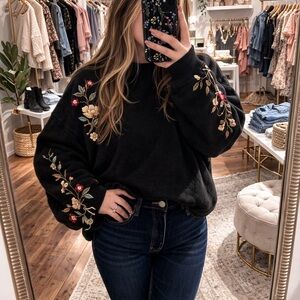 Black Embroidered Floral Cardigan